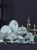 Estilo chinês tigela prato &amp; placa high-end celadon esmalte utensílios de mesa conjunto housewarming casa presentes estilo palácio guarnição de ouro cerâmica