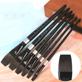 Flat head squirrel hair watercolor brush black wooden stick gouache brush professional fine art painting hook line pen