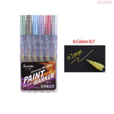 GN 6/12/18/24Colors Acrylic Paint Marker Pen 0.7-2.0Tips Metallic Marker Pens For Ceramic Rock Glass Porcelain Permanent Markers