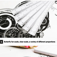 Multi-function fan-shaped scale folding fan drawing ruler multi-scale design drawing tool for architectural clothing design