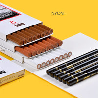 NYONI 8PCS Colored Charcoal Sketch Pencils Professional White/Brown Carbon Pencil For Sketching Drawing Tool Art Supplies