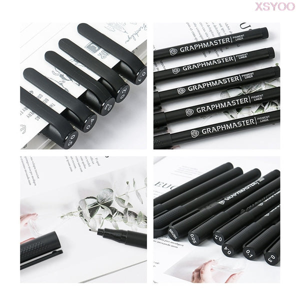 6 Pcs Black Ink 0.05-0.8mm Markers Waterproof Fineliner Drawing Pen  Sketching Writing Scrapbooking Set Art Painting Supplies