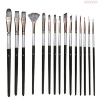 High quality New 15Pcs Paint brush Set silver Nylon hair Brush Includes Pop-Up Carrying Case For Acrylic Oil Watercolor Gouache