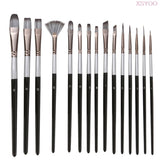 High quality New 15Pcs Paint brush Set silver Nylon hair Brush Includes Pop-Up Carrying Case For Acrylic Oil Watercolor Gouache