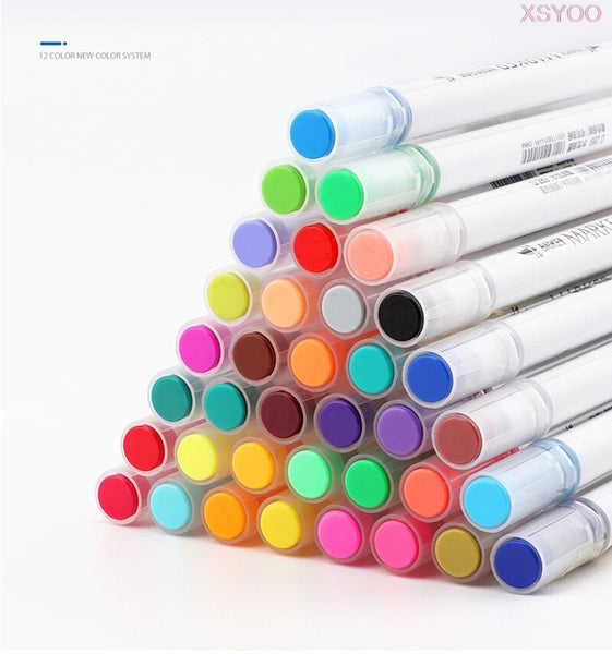 12-color Art Marker Set With Dual-tip For Sketching, Drawing, Cartooning  And Designing