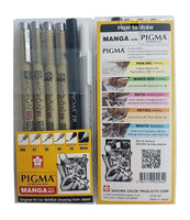 6PCS Sakura Pigma Micron Pen,Archival Pigment Ink Drawing Pens Manga Set (005, 01, 05, 08, FB brush pen, Gelly roll pen white)