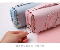 Kawaii Cherry PU Leather Capacity Pencil Case School Pencil Bag Holder Bag Pen Box For Sweet Flowers Girls Gift Pouch Stationery