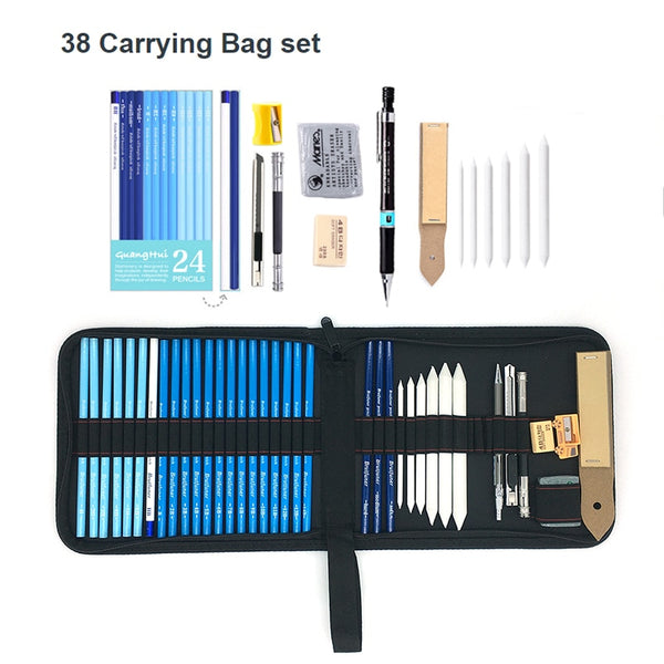 29-Piece Sketch Drawing Pencil Set Sketching Art Kit in Carry Case Pro New