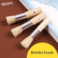 Mont Marte High Quality 3Pcs Wooden Stencil Brush Hog Bristle Brushes for Round Acrylic Watercolor Oil Painting Detail Brushes