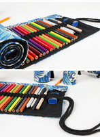 New 36/48/72Holes Pencil Bag Canvas Wrap Roll Up Pencil Case Student Stationery Supplies Pen Storage Bag Gift