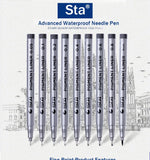 STA 9Pcs/Set Pigma Micron Needle pen Waterproof Fade Proof brush Tip Fine Liner Black Sketch Water Manga Drawing Marker Pen