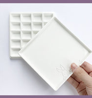 High quality Ceramic watercolor palette rectangular multi-grid white porcelain palette art supplies paint palette with lid