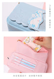 Kawaii Cherry PU Leather Capacity Pencil Case School Pencil Bag Holder Bag Pen Box For Sweet Flowers Girls Gift Pouch Stationery