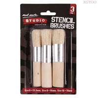 Mont Marte High Quality 3Pcs Wooden Stencil Brush Hog Bristle Brushes for Round Acrylic Watercolor Oil Painting Detail Brushes