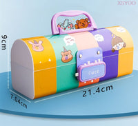 New Cute Three Layers Password lock Pencil Case Large Capacity Multi-function Stationery Box For School Students Art Supplies