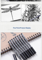 STA 9Pcs/Set Pigma Micron Needle pen Waterproof Fade Proof brush Tip Fine Liner Black Sketch Water Manga Drawing Marker Pen