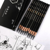 NYONI 10PCS Fine Black Charcoal Sketch Pencils Hard/Medium/Soft Carbon Pencil For Sketching Drawing Tool Art Supplies Gift