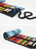 New 36/48/72Holes Pencil Bag Canvas Wrap Roll Up Pencil Case Student Stationery Supplies Pen Storage Bag Gift