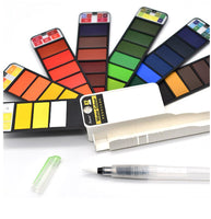 Superior Solid Watercolor Paint Set With Water Brush Pen Foldable Travel Water Color Pigment 18/25/33/42 Colors