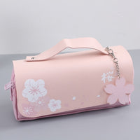 Korea Cherry blossoms PU Leather Student Pencil Case Double Zipper Large Capacity School Handy Female Bag Stationery Pencil Bag