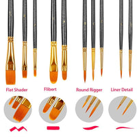 10PCS Artists Paint Brush Set Round Pointed Tip Nylon Hair Paint Brush Short Rod Oil Acrylic Brush Watercolor Pen Art Supplies