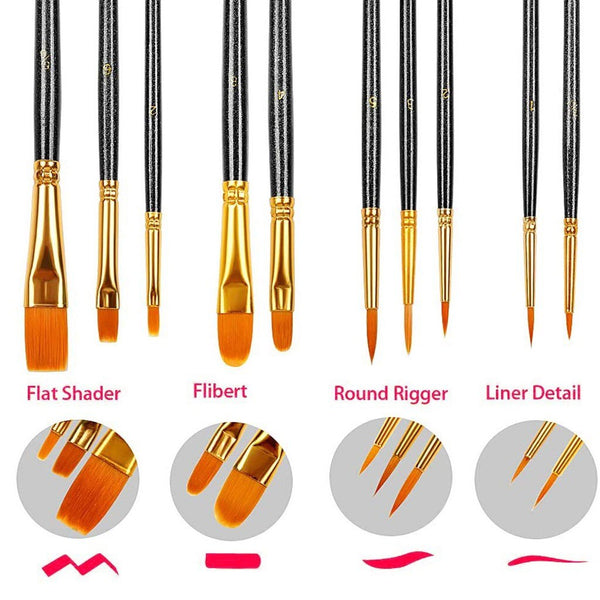 Nylon Hair Flat Oil Painting Artist Brushes Watercolor Painters