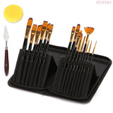 High quality New 15Pcs Paint brush Set silver Nylon hair Brush Includes Pop-Up Carrying Case For Acrylic Oil Watercolor Gouache