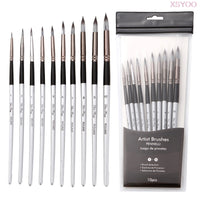 10Pcs Nylon Watercolor Painting Brush Grey Rod Paint Brushes Set Miniatures Painting Kit For Students Stationery Art Supplies