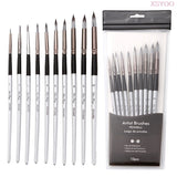 10Pcs Nylon Watercolor Painting Brush Grey Rod Paint Brushes Set Miniatures Painting Kit For Students Stationery Art Supplies