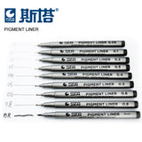 STA 9pcs/set Sketch Marker Pen Different Tip Sizes Black Pigment Liner Water Based brush Marker For Art Supplies Stationery