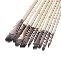 Xsyoo 10pcs Synthetic Nylon Hair Wood Paint Brushes Set for Artist Acrylic Gouache Oil Watercolor Painting Brushes Art Supplies