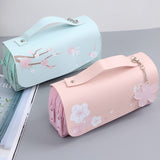 Korea Cherry blossoms PU Leather Student Pencil Case Double Zipper Large Capacity School Handy Female Bag Stationery Pencil Bag