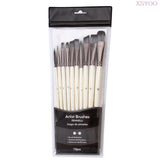 Xsyoo 10pcs Synthetic Nylon Hair Wood Paint Brushes Set for Artist Acrylic Gouache Oil Watercolor Painting Brushes Art Supplies