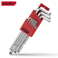 Deli 9 PCS  L Type Screwdriver Hex Wrench Set Key Hexagon Flat Ball Star Head Spanner Key Set Hand Tools Wrench Elbow Pipe