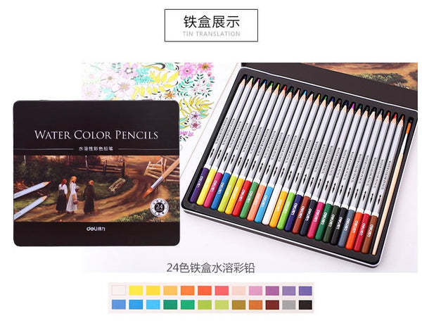 Deli 24 Professional Colored Pencil Set Pencils Water Soluble Sketchin –  AOOKMIYA