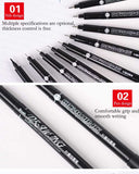 KNOW 9Pcs/Set Black Pigment Liner Neelde Water-proof Drawing Pen Pigma Micron Sunproof Marker for Sketch Drawing