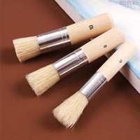 Mont Marte High Quality 3Pcs Wooden Stencil Brush Hog Bristle Brushes for Round Acrylic Watercolor Oil Painting Detail Brushes