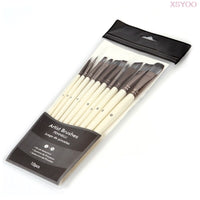 Xsyoo 10pcs Synthetic Nylon Hair Wood Paint Brushes Set for Artist Acrylic Gouache Oil Watercolor Painting Brushes Art Supplies