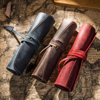 Retro first layer cowhide pen curtain cowhide pen bag simple literary pen curtain multi-function roll pen bag pencil bag