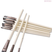 Xsyoo 10pcs Synthetic Nylon Hair Wood Paint Brushes Set for Artist Acrylic Gouache Oil Watercolor Painting Brushes Art Supplies