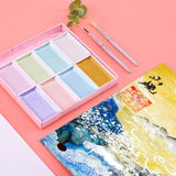 Sakura Auspicious 8-color Pearlescent Solid Watercolor Paint Set Golden Silver Send Brush Professional Painting Art Supplies