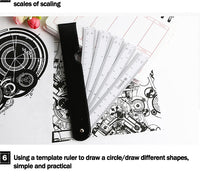 Multi-function fan-shaped scale folding fan drawing ruler multi-scale design drawing tool for architectural clothing design