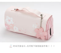 Kawaii Cherry PU Leather Capacity Pencil Case School Pencil Bag Holder Bag Pen Box For Sweet Flowers Girls Gift Pouch Stationery