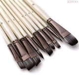 Xsyoo 10pcs Synthetic Nylon Hair Wood Paint Brushes Set for Artist Acrylic Gouache Oil Watercolor Painting Brushes Art Supplies