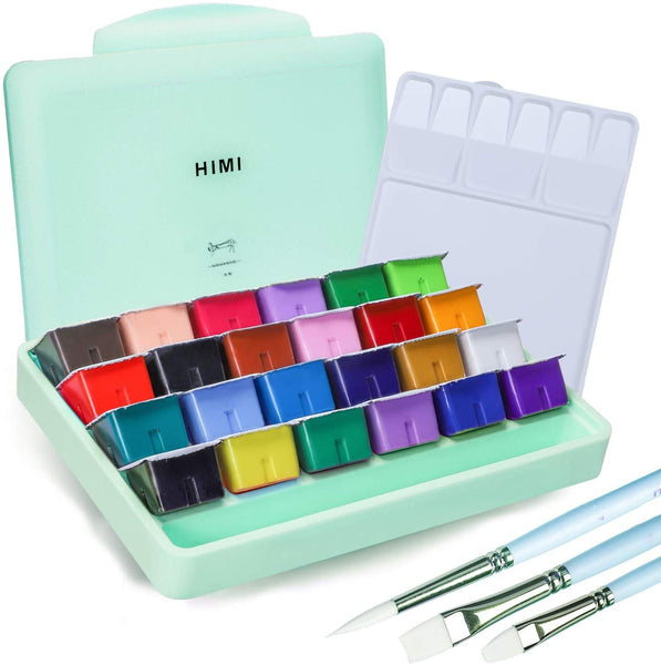 HIMI Gouache Paint Set, 24 Colors x 30ml Unique Jelly Cup Design with 3  Paint Brushes in a Carrying Case Perfect for Artists, Students, Gouache  Opaque Watercolor Painting (Green) 