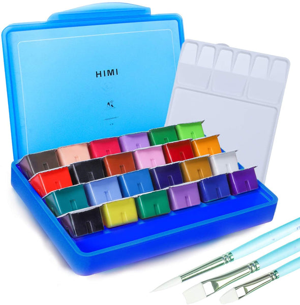 MIYA HIMI Gouache Paint Set, 24 Colors x 30ml Unique Jelly Cup Design with  3