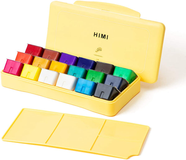 HIMI Gouache Paint Set Jelly Cup 18 Vibrant Colors Non Toxic Paints with  Portable Case Palette for Artist Canvas Painting Watercolor Papers, Rich  Pigment, 30ml/Cup Yellow Case 