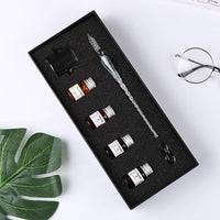 Vintage Crystal Glass Dip Pen Set Non-carbon Gold Ink Fountain Signature Calligraphy Pen Writing Tools Stationery Gift