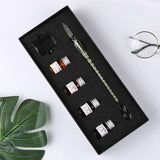 Vintage Crystal Glass Dip Pen Set Non-carbon Gold Ink Fountain Signature Calligraphy Pen Writing Tools Stationery Gift