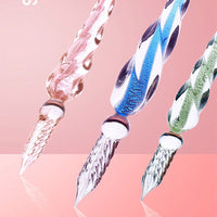 Vintage Crystal Glass Dip Pen Set Non-carbon Gold Ink Fountain Signature Calligraphy Pen Writing Tools Stationery Gift